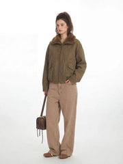 Vintage Faux Suede Aviator Bomber Jacket - TEVQA