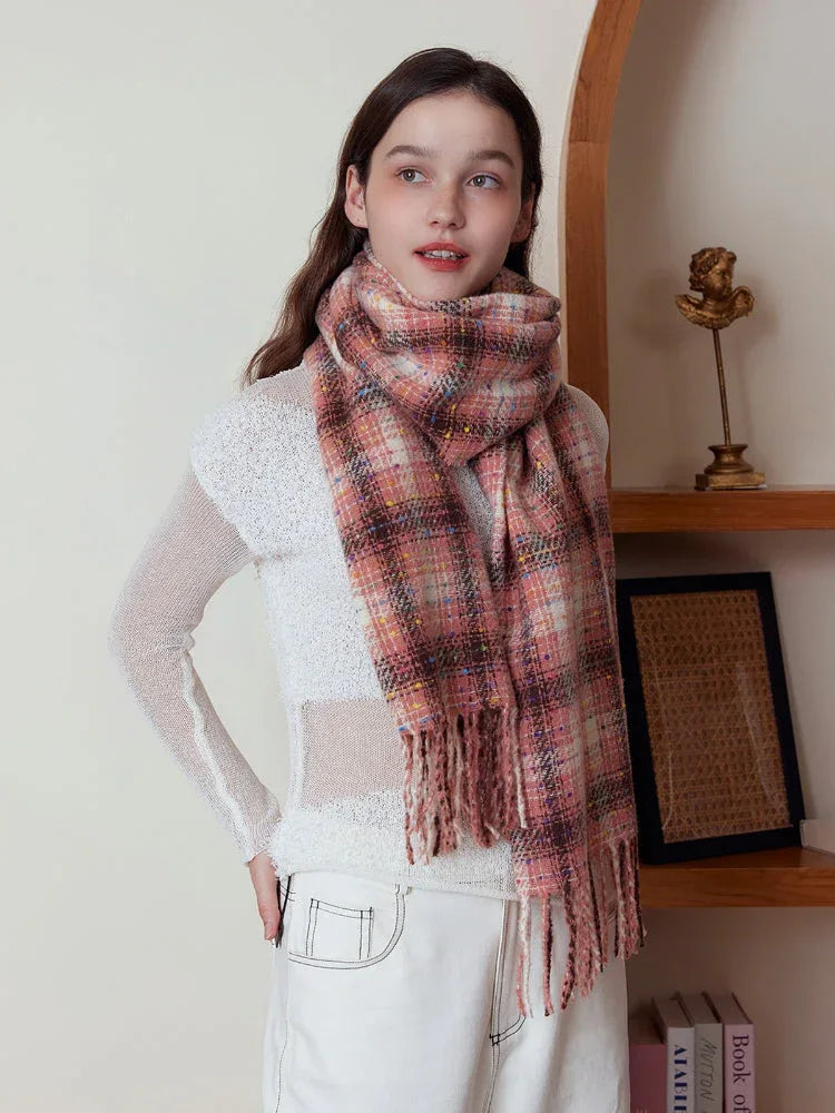 Oversized confetti knit scarf with rainbow speckles and fringe detail - View 9 | TEVQA