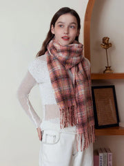 Oversized confetti knit scarf with rainbow speckles and fringe detail - View 9 | TEVQA