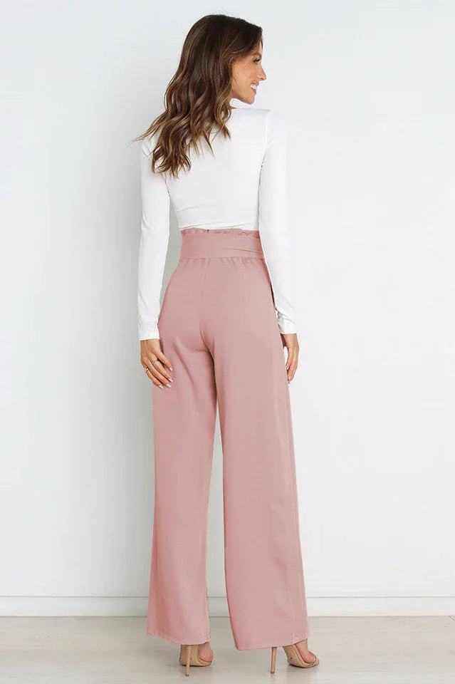 Belted wide leg crepe trousers - View 60 | TEVQA