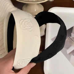 Embossed Camellia Flower Wide Headband - 2 Inch Statement Style