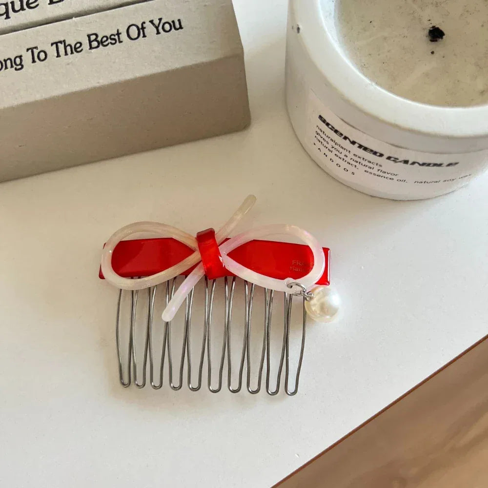 Acetate bow and pearl hair comb pin - View 11 | TEVQA