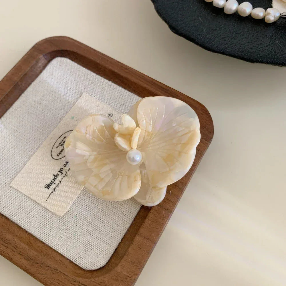 French Orchid Acetate Hair Clip with Pearl Accent - View 13 | TEVQA