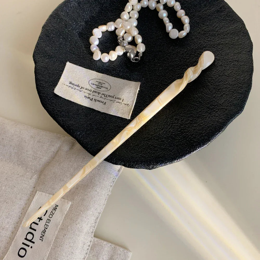 French Design Twist Acetate Hair Stick (6.9 Inch) - TEVQA