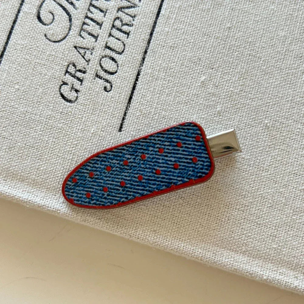 Retro Denim and Red Polka Dot Hair Clip - View 6 | TEVQA