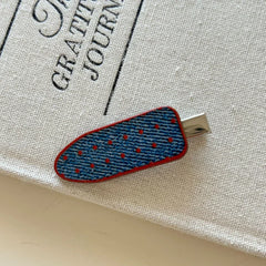 Retro Denim and Red Polka Dot Hair Clip - View 6 | TEVQA
