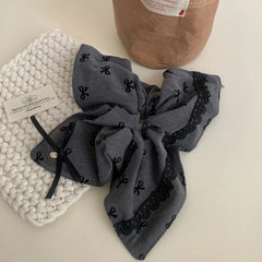 Oversized scarf scrunchie with lace trim and bow print - View 6 | TEVQA