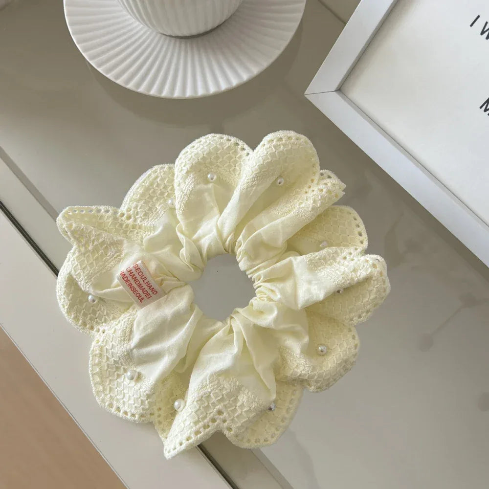 Oversized scrunchie with pearl and lace detailing - View 8 | TEVQA