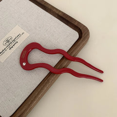 Acetate French Hair Pin with Crystal - 4.9" U-Shaped Chignon Pin