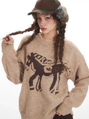 Vintage Equestrian Horse Graphic Sweater - TEVQA