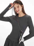 Dark Grey Ribbed Drop Waist Mini Dress - View 6 | TEVQA