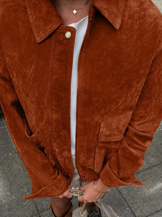 The Sienna Vintage Faux Suede Bomber Jacket - TEVQA