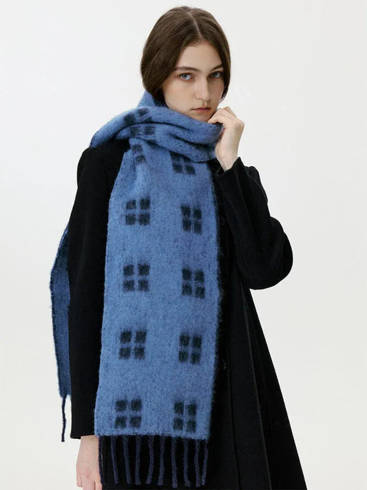 Vintage Windowpane Check Wool Blend Scarf - TEVQA