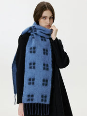 Vintage Windowpane Check Wool Blend Scarf - TEVQA