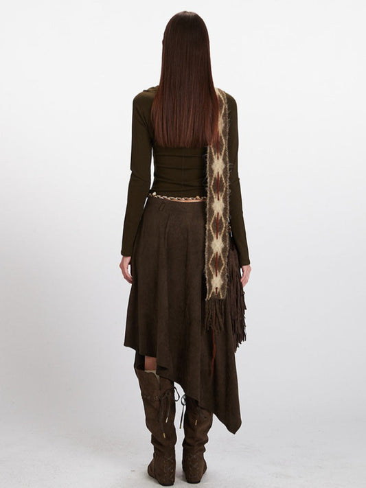 Vintage Dark Olive V-Neck Raglan Crop Top