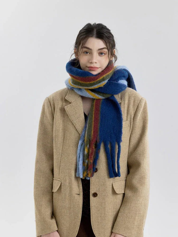Vintage Striped Wool Blend Scarf - TEVQA