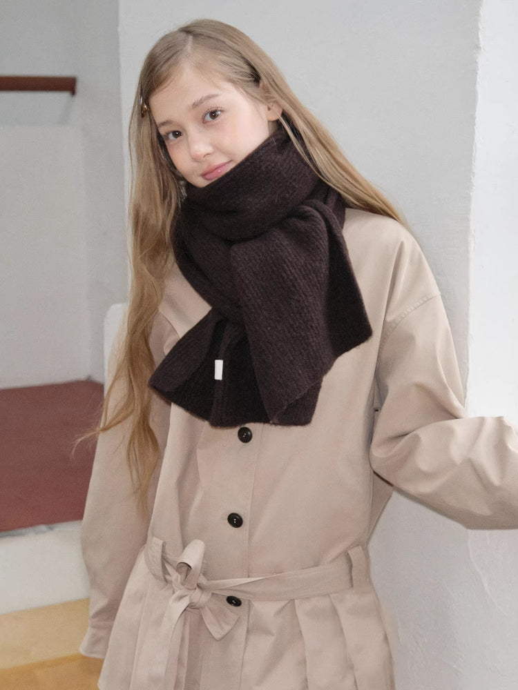 Dark Brown Wool Blend Ribbed Knit Scarf