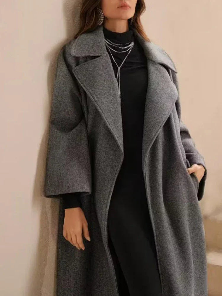 The Seraphina Minimalist Long Wool-Blend Coat - TEVQA