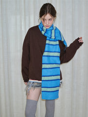 Blue & Navy Striped Fuzzy Knit Neckwarmer