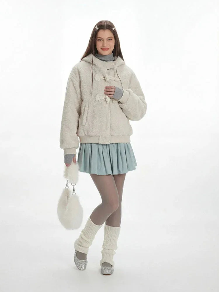 Cream Teddy Fleece Toggle Coat - TEVQA