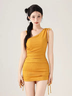 Yellow Ruched Two-Piece Swimsuit Set