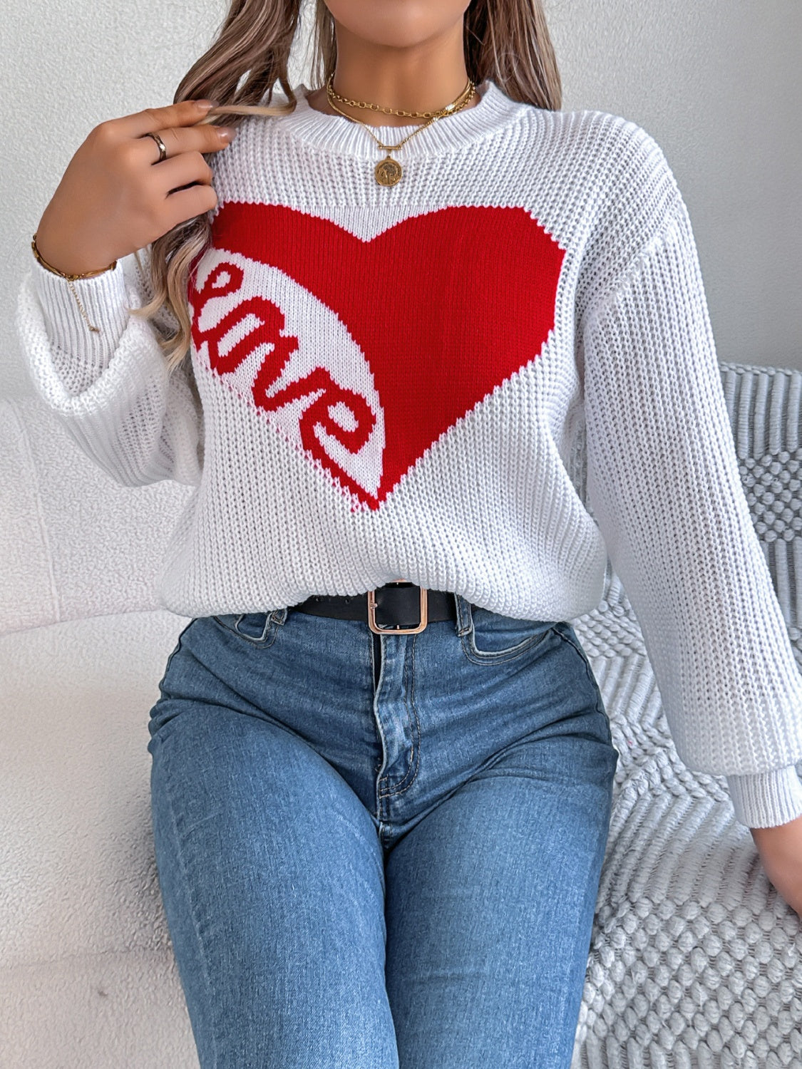 Romantic Pink Heart LOVE Knit Sweater