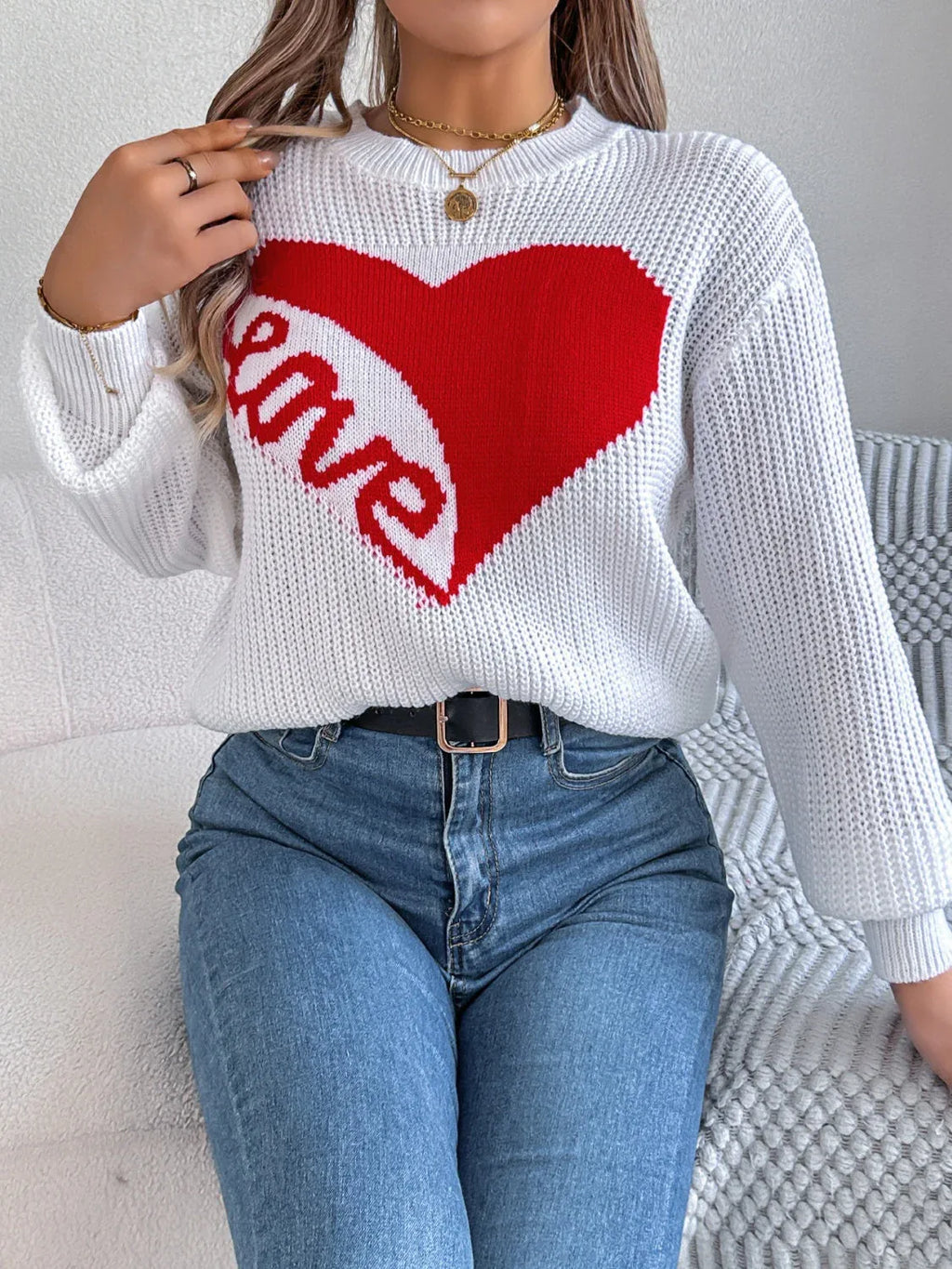 Heart Graphic Knit Sweater - View 12 | TEVQA