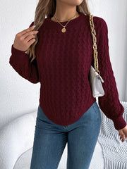 Camel Cable Knit Curved Hem Sweater