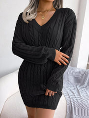 Sky Blue Cable Knit Sweater Dress - View 60 | TEVQA