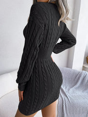 Sky Blue Cable Knit Sweater Dress - View 57 | TEVQA