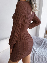 Sky Blue Cable Knit Sweater Dress - View 8 | TEVQA