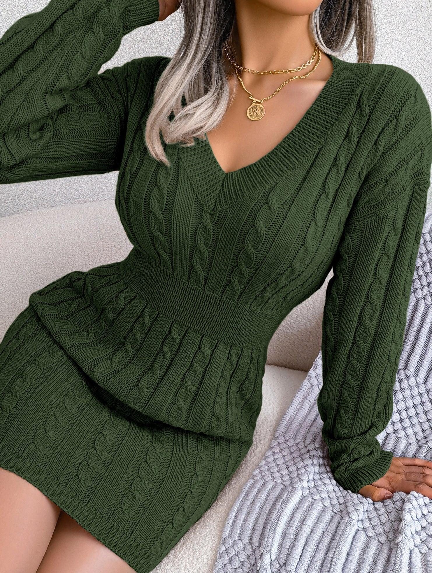 Sky Blue Cable Knit Sweater Dress - View 20 | TEVQA