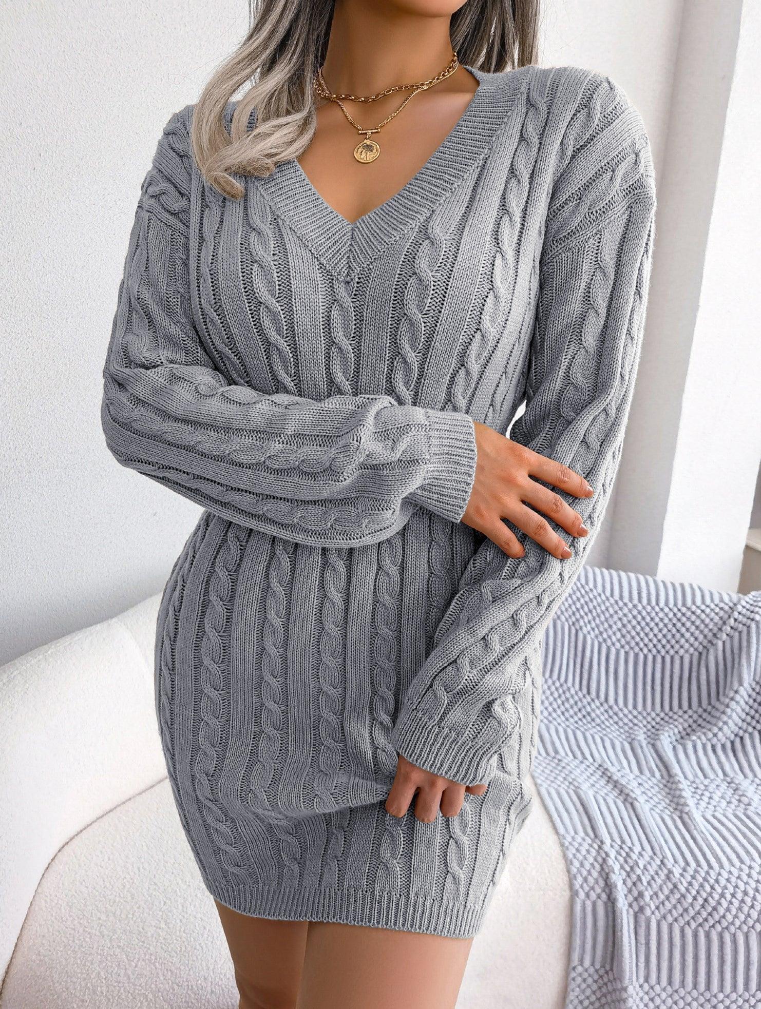 Sky Blue Cable Knit Sweater Dress - View 26 | TEVQA