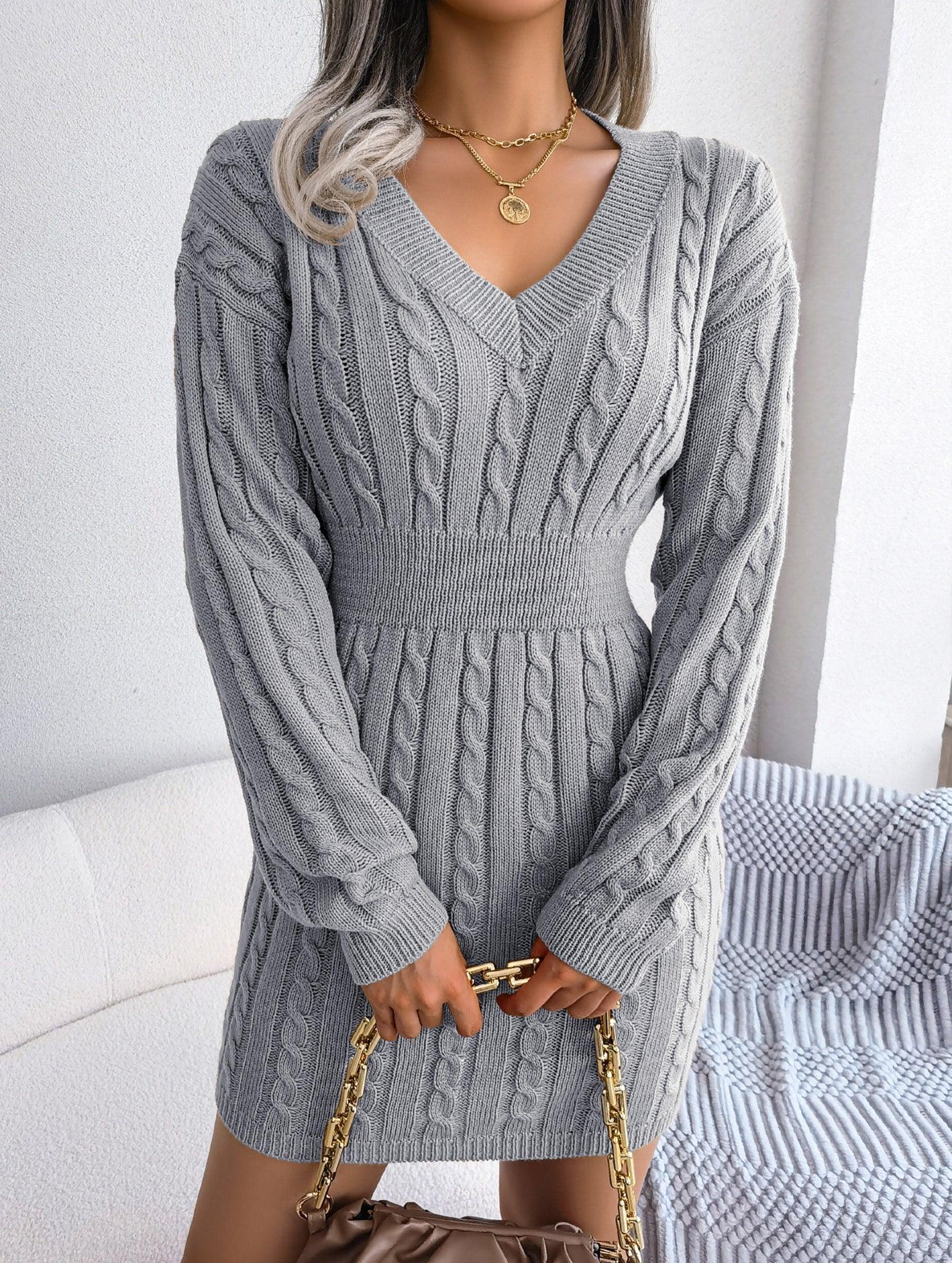 Sky Blue Cable Knit Sweater Dress - View 27 | TEVQA