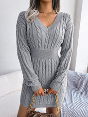 Sky Blue Cable Knit Sweater Dress - View 27 | TEVQA
