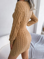 Sky Blue Cable Knit Sweater Dress - View 30 | TEVQA