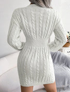 Sky Blue Cable Knit Sweater Dress - View 43 | TEVQA
