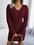 Sky Blue Cable Knit Sweater Dress - View 52 | TEVQA