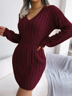 Sky Blue Cable Knit Sweater Dress - View 53 | TEVQA