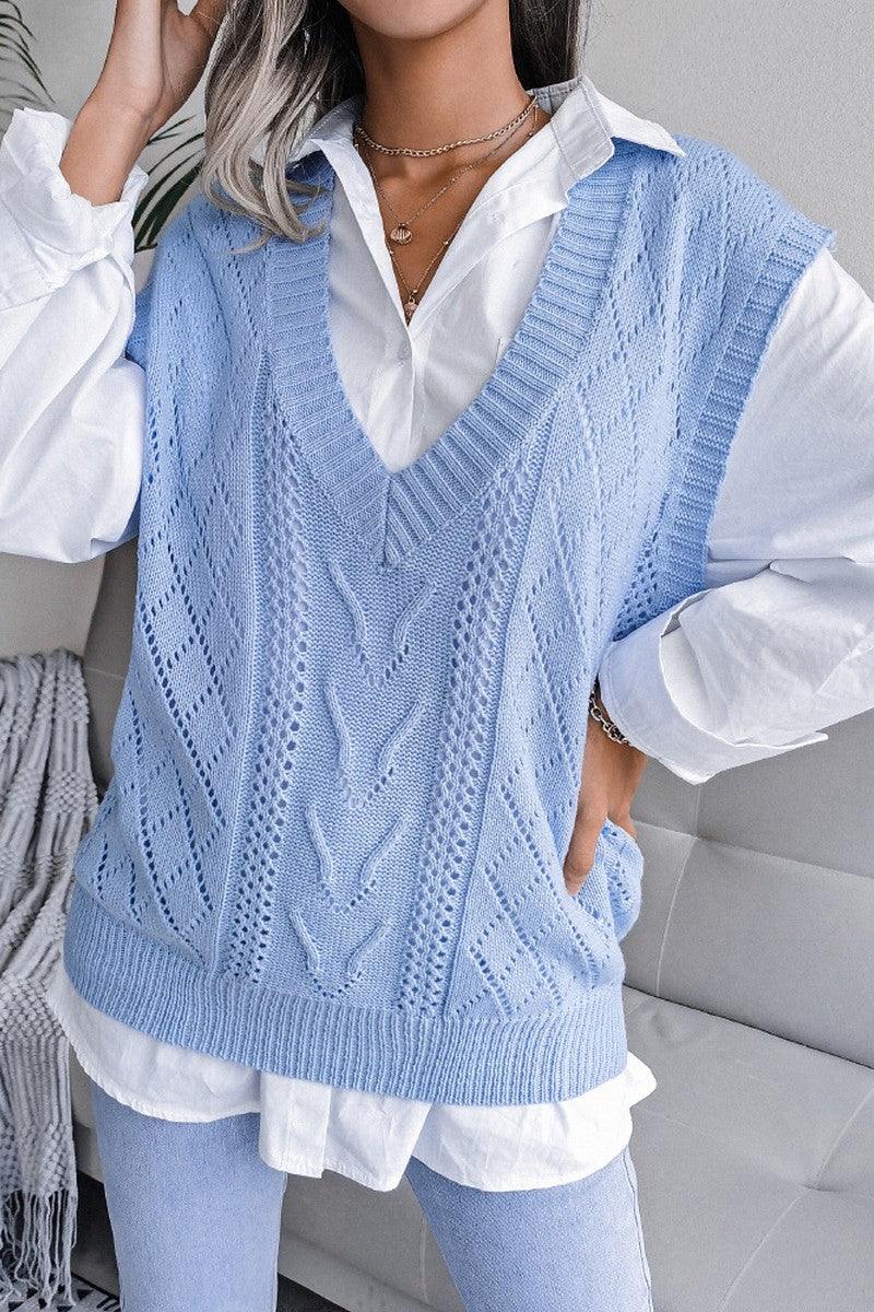 Classic beige cable knit sweater vest - View 7 | TEVQA