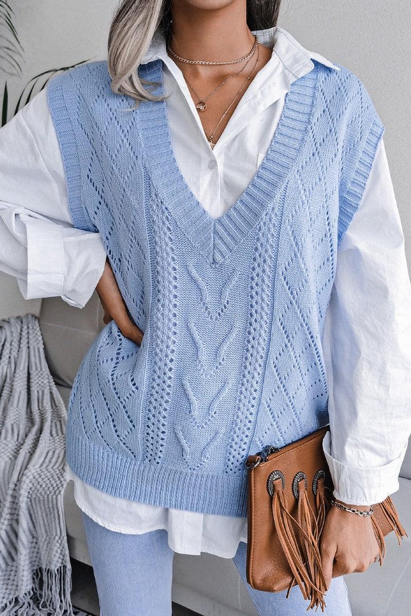 Classic beige cable knit sweater vest - View 8 | TEVQA