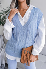 Classic beige cable knit sweater vest - View 9 | TEVQA