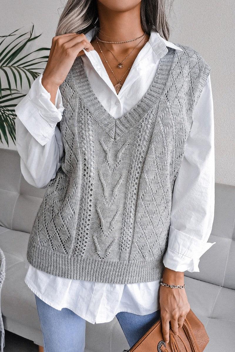Classic beige cable knit sweater vest - View 11 | TEVQA