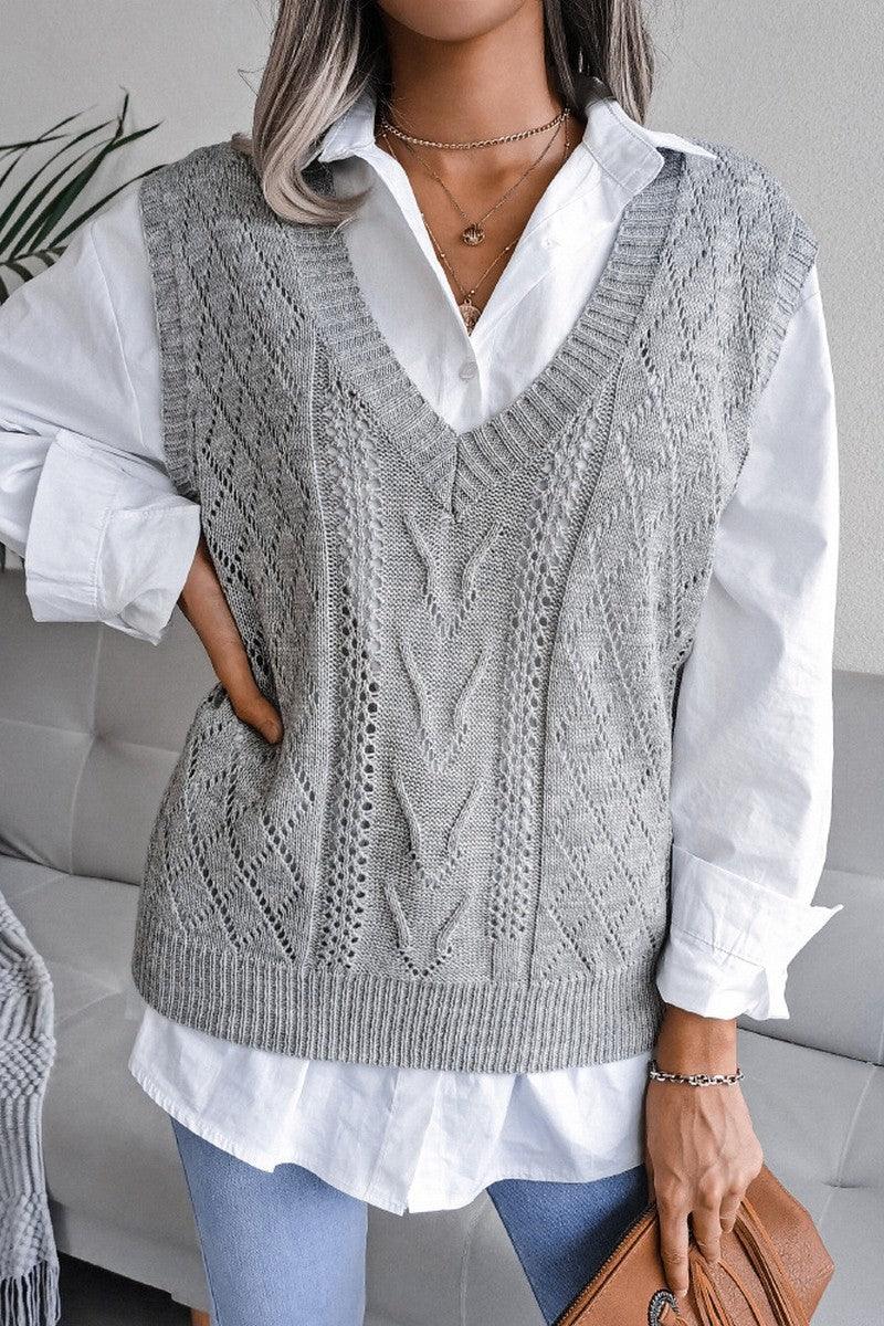 Classic beige cable knit sweater vest - View 13 | TEVQA