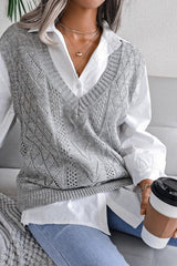 Classic beige cable knit sweater vest - View 14 | TEVQA