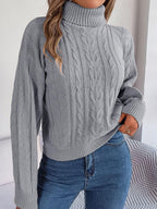 Blush Romance Cable Knit Turtleneck Sweater - TEVQA