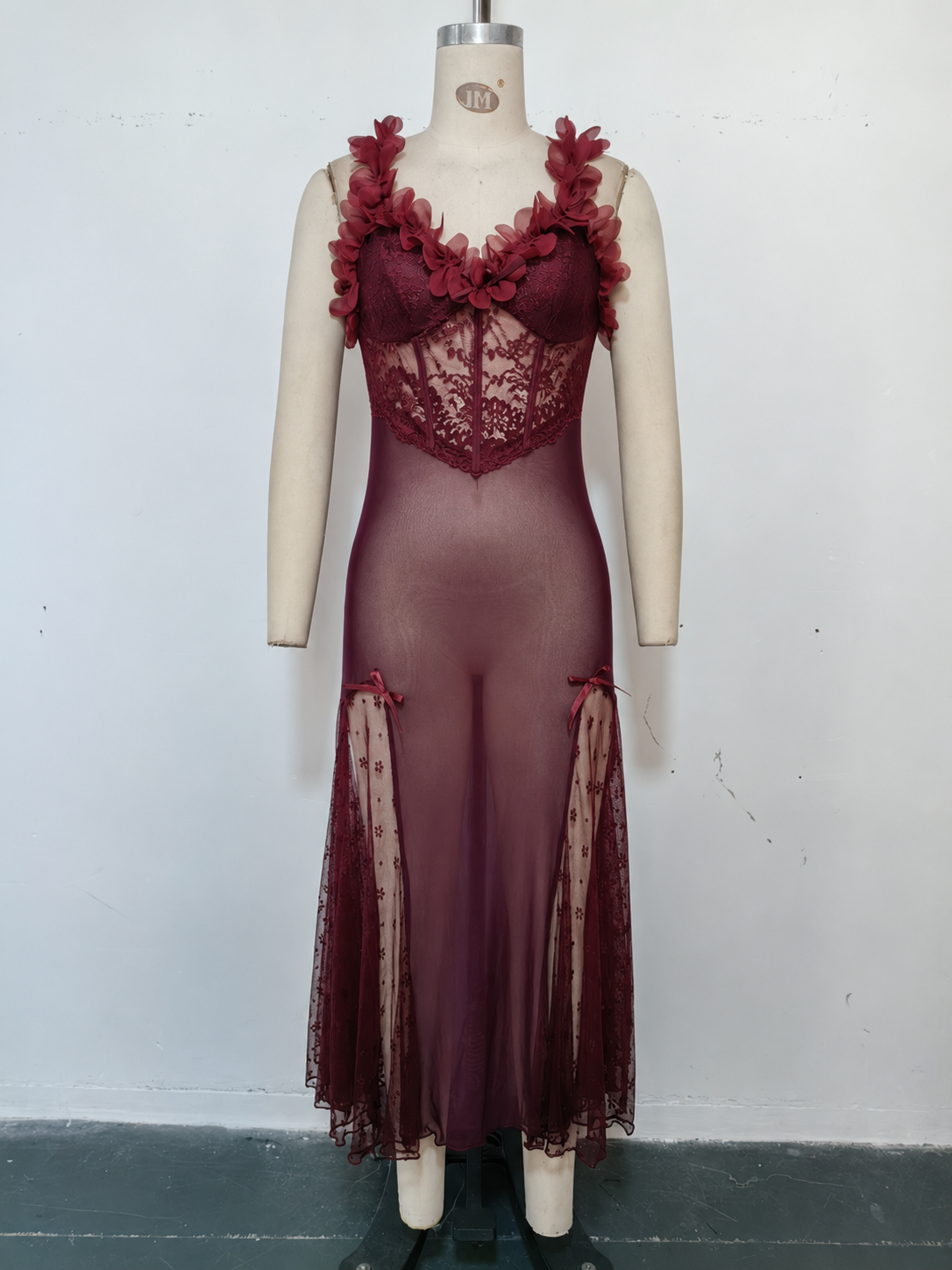 Maxi Slip Dress with Floral Trim - View 6 | TEVQA