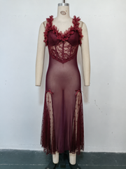 Maxi Slip Dress with Floral Trim - View 6 | TEVQA