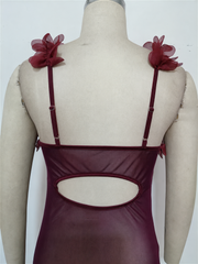 Maxi Slip Dress with Floral Trim - View 8 | TEVQA