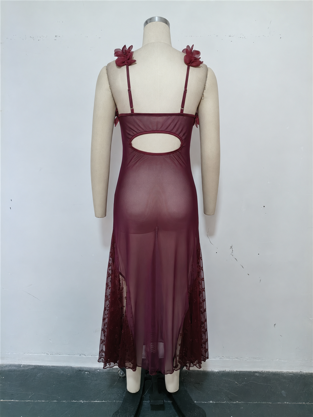 Maxi Slip Dress with Floral Trim - View 7 | TEVQA